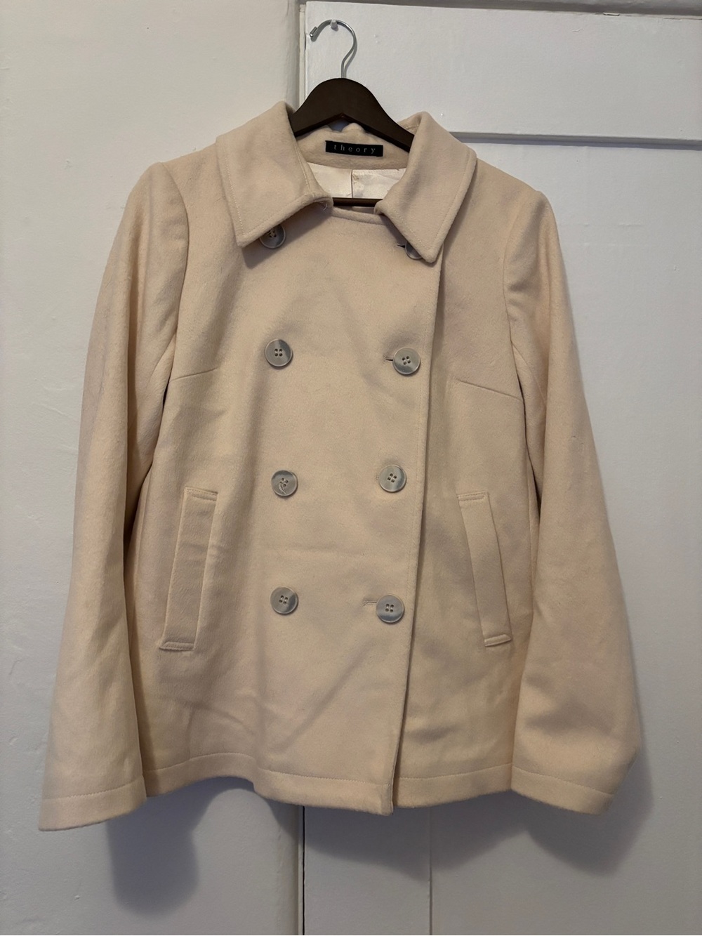 Theory Cream Double-Breasted Peacoat